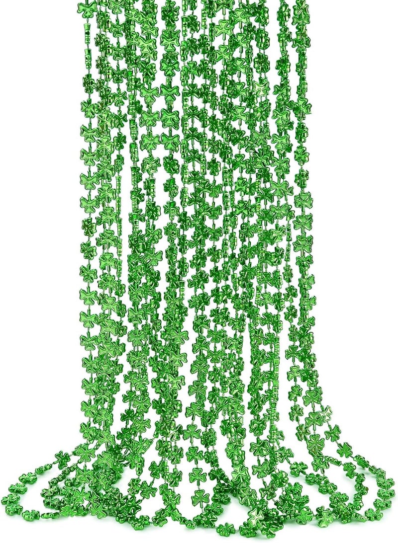 ZZYFGH 12 Pcs Shamrock Necklaces Bulk St Patricks Day Beads Necklace, Plastic Shamrock Necklaces Bulk, 33" 7mm Green Clover-Shaped Beads Necklace for St. Patrick's Day Party Favors Decorations Gift Supplies Women Me - Image 1